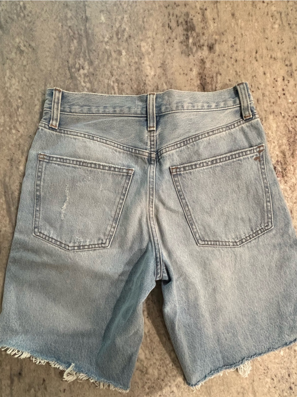 Madewell Light Blue Long Baggy Denim Shorts with Frayed Hem - Picture 5 of 9